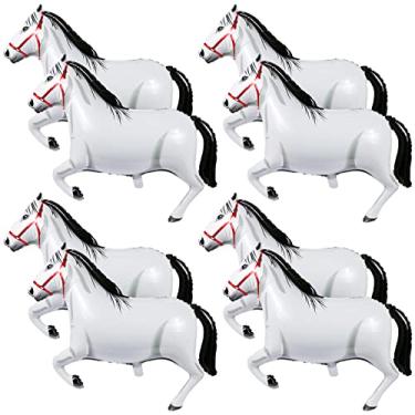 Imagem de 8 peças 104 centímetros grande balão de cavalo balões em forma de cavalo folha de alumínio balão de cavalo balões temáticos de festa cavalo decorações temáticas para aniversário chá de bebê suprimentos de festa de cowboy, branco