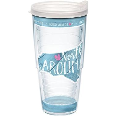 Imagem de Tervis Copo com contorno do estado da Carolina do Norte com tampa fosca e envoltória, 680 g, transparente
