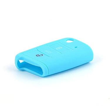 Imagem de YJADHU Capa protetora de silicone para chave de carro flip controle remoto capa para chave de carro, apto para VW Golf 7 MK7 New Polo Skoda Octavia A7 Jetta 4 Tiguan, azul claro