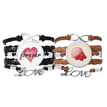 Imagem de DIYthinker Pulseira de bola de sorvete rosa de uva de morango com alça de mão corda de couro Forever Love pulseira conjunto duplo, Não se candidatar