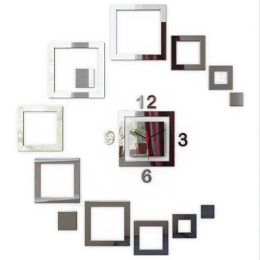 Imagem de Relógio Parede Espelho Acrílico Quadrados Sala Quarto - Visual Laser