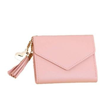 Imagem de Valicclud — Bolsa pequena portátil com borla para moedas, bolsa de cor sólida, bolso para cartão feminino (preto), Balconette, rosa, 11 * 9cm