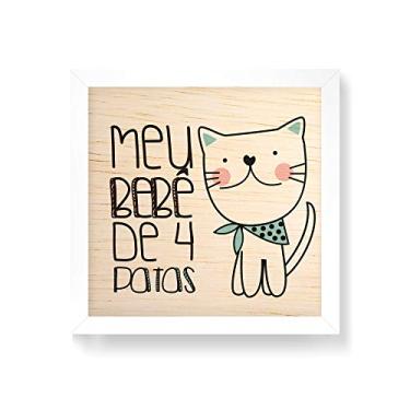 Imagem de Arte Maníacos Quadro decorativo com moldura caixa branca em Madeira - Meu Bebê de 4 Patas Gato - 30x30cm