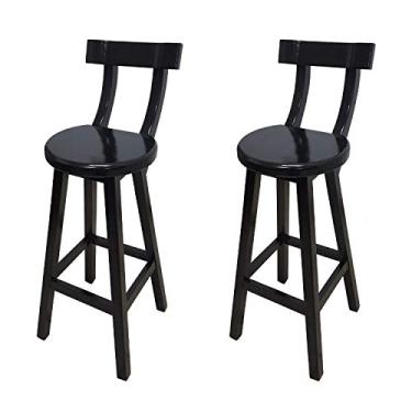 Imagem de Kit 2 Bancos Altos Girafa Com Encosto Em Madeira De Lei Maciça - Preto