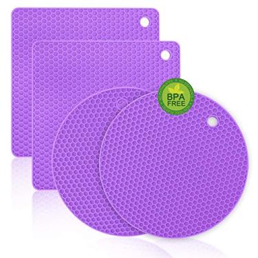 Imagem de Tapetes de silicone Walfos – 4 suportes de panela resistentes ao calor, almofadas quentes multifuncionais antiderrapantes para pegadores de panela de cozinha, panelas quentes, abridor