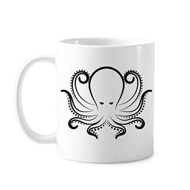 Imagem de Caneca de cerâmica com estampa de vida marinha polvo preto branco xícara de porcelana café louça
