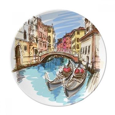 Imagem de Prato de sobremesa com paisagem de Veneza Itália Prato decorativo de porcelana 20,32 cm jantar casa