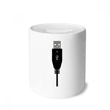 Imagem de DIYthinker Cabo de carregamento USB preto padrão caixa de dinheiro caixa de cerâmica porta-moedas presente de cofrinho