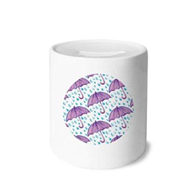Imagem de DIYthinker Guarda-chuva roxo em aquarela para chuva, dinheiro, porta-moedas de cerâmica, presente de cofrinho