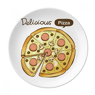 Imagem de Prato de salsicha, cogumelo, pizza, italiano, prato decorativo de porcelana salver, talheres, louça de jantar