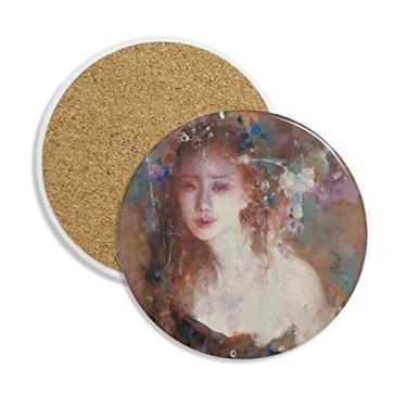 Imagem de Flower Beauty XJJ Caneca porta-copos com pintura a óleo Caneca de proteção de mesa Pedra absorvente