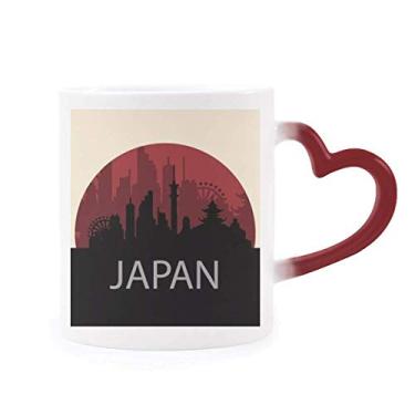 Imagem de Caneca sensível ao calor Japão com contorno de marco de arquitetura vermelha que muda de cor