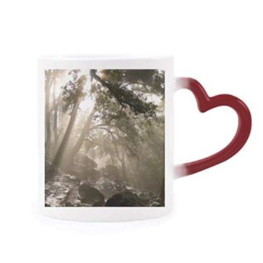 Imagem de Caneca verde floresta, ciência, natureza, cenário, sensível ao calor, caneca de grés que muda de cor vermelha