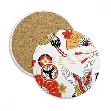 Imagem de Ventoinha dobrável com padrão Sakura Caneca porta-copos de proteção de mesa Pedra absorvente