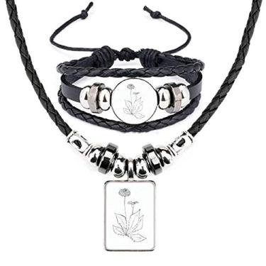 Imagem de Colar de couro com folhas de flor de dente-de-leão conjunto de joias