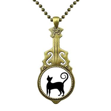 Imagem de DIYthinker Colar de gato preto mewing elegante com silhueta de animal, joia antiga com pingente de música