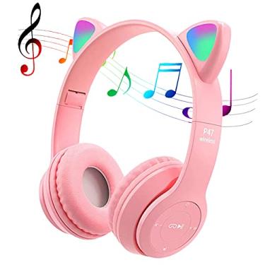 Imagem de Fone De Ouvido POTIKA Bluetooth 5.0 Sem Fio Em Formato de Orelha de Gato, Cancelamento de ruído, Rosa