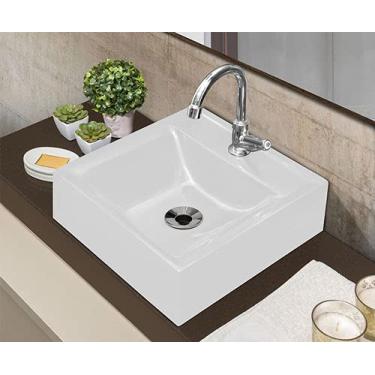 Imagem de Kit Cuba Quadrada Branca Com Torneira DL04 e Válvula ABS Cromada