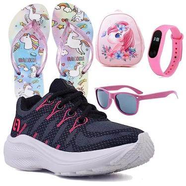 Imagem de Tenis Infantil De Amarrar Meninas Leve Desenhos LIGHT + Mochila Chinelo Oculos Relogio Cor:Preto;Tamanho:31