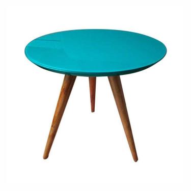 Imagem de Mesa Lateral Redonda Com Vidro 60x60 Cor Azul Medida 60 Cm Altura