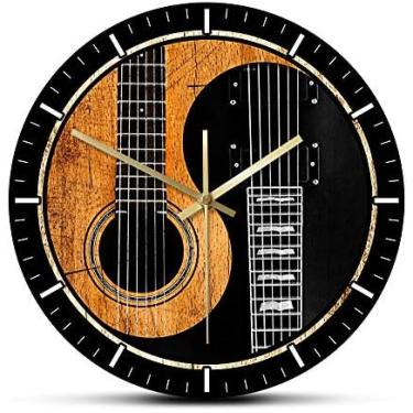 Imagem de Relógios De Parede, Yin Yang Guitarra Baixo Impresso Relógio De Parede De Quartzo Silencioso Guitarra Acústica Relógio De Parede Sem Tique-taque Silencioso Decoração De Estúdio De Música Músico Pr