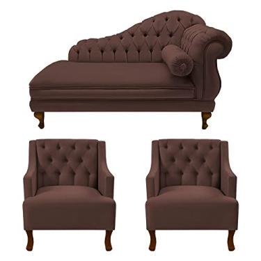 Imagem de Divã Larissa 160 cm Esquerdo de quem senta e 2 Poltronas Genesis Suede Marrom - DL Decor