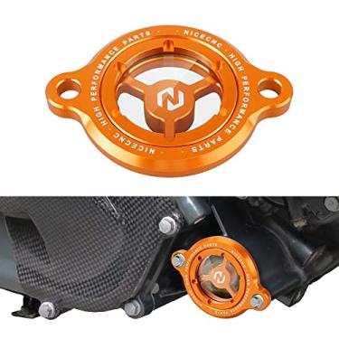 Imagem de NICECNC Tampa de plugue de tampa de filtro de óleo de motor laranja transparente compatível com KTM DUKE 125/200/250/390 2016-2022, RC 125/200/390 2017-2022, 390 Adventure 2020 2021 2022,250 Adventure 21-21-21-2021-2021-250 Adventure 21 Adventure 21-202021-202021 Adventure 25021-21 Adventure 2021 Ad