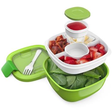 Imagem de Bentgo Recipiente de salada tudo-em-um – Tigela de salada grande, bandeja de caixa Bento, recipiente de molho à prova de vazamento, tampa hermética e garfo para almoços adultos saudáveis; livre de BPA