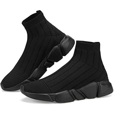 Imagem de Tênis de corrida masculino de malha respirável da Santiro, tênis esportivo casual, leve, sapato esportivo, High Top All Black1, 8.5