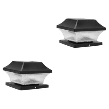 Imagem de HEMOTON 2 Unidades lâmpada movida a energia solar luz solar luzes de pilar luzes de decoração ao ar livre luz de jardim luzes decorativas poste de luz pilar de madeira