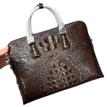 Imagem de Bolsa de trabalho masculina com pele de crocodilo genuína, estilo casual, autêntica, couro jacaré, masculina, ZIP, Marrom, 38cm(Length) x 29cm(Height) x 8cm(Deep)