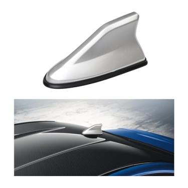 Imagem de Augeny Capa de antena de barbatana de tubarão, super funcional carro AM/FM Radio Signal Cobertura aérea com base de fita adesiva, substituição de antena de acessórios de veículo para carro, SUV caminhão Van (prata)
