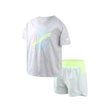 Imagem de New Balance Conjunto de shorts ativos para meninas - camiseta de manga curta de 2 peças e shorts de corrida - Lindo traje de verão para meninas (7-12), Cinza Surf, 7-8