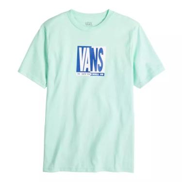 Imagem de Vans Camiseta clássica para meninos (crianças grandes), Menta clara/azul quadrado, M
