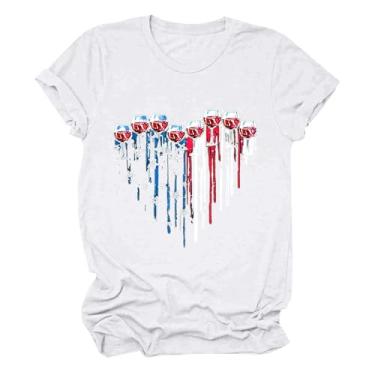 Imagem de Camisetas femininas de 4 de julho com estampa de faroeste, roupa do Memorial Day, camisetas estampadas engraçadas patrióticas, Branco, M