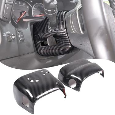 Imagem de Lcojicep Capa de cobertura de coluna de direção compatível com Chevrolet Corvette C6 2005-2013 ABS base de volante interior acessórios de capa de acabamento inferior, 2 peças (padrão de fibra de