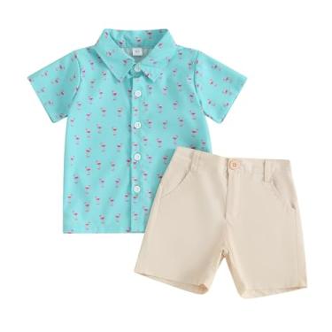Imagem de Ledy Champswiin Conjunto de roupas infantis de verão para meninos de 1 a 6 anos, camisa floral de manga curta e shorts casuais, E - Flamingo verde, 2-3 Anos