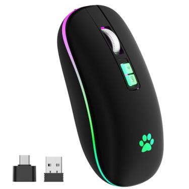 Imagem de KARFUN Mouse sem fio, mouse sem fio recarregável de 2,4 G, mouse fino de LED retroiluminado para laptop, PC, computador, MacBook, iPad, Chromebook, notebook (preto)