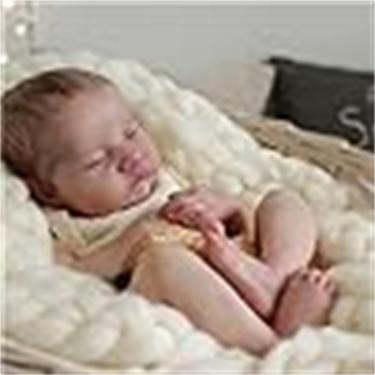 Imagem de 45CM Bonecas bebê reborn,bebe reborn realista recem nascido, Olhos fechados roupas cinza lavável bebe reborn menino corpo de silicone com cabelo silicone/Corpo de pano,Menino,3