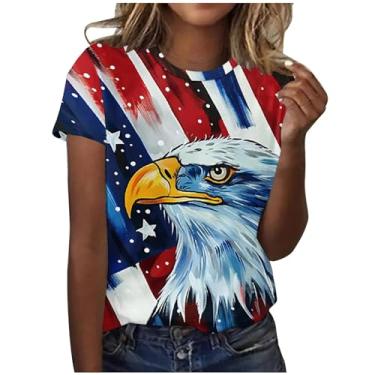 Imagem de Roupas femininas de 4 de julho de 2024 blusas de verão com gola redonda e manga curta, camiseta com bandeira americana, túnica solta, A03 multicolorido, P