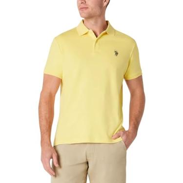 Imagem de U.S. Polo Assn. Camisa polo clássica masculina, Lemon Frost/Navy, M