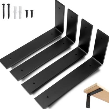 Imagem de RIO DESIGN99 Mão Francesa 10cm Cantoneira Invertida - Preta - 4 Unidades - Reforçada Industrial Suporte Aço Ferro