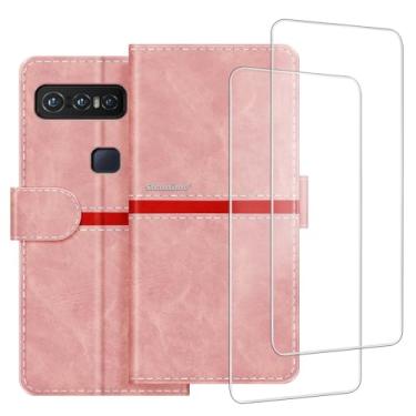 Imagem de ESACMOT Capa de celular compatível com smartphone Asus para Snapdragon Insiders + [2 unidades] película protetora de tela de vidro, capa protetora magnética de couro premium (6,7 polegadas) rosa