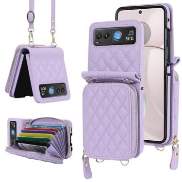 Imagem de NINKI Capa carteira compatível com Moto Razr 2023 Ultra, porta-cartões antiqueda, à prova de choque, capa para celular Moto Razr 40 Ultra com alça transversal para Moto Razr 2023 Plus, roxo, 50182