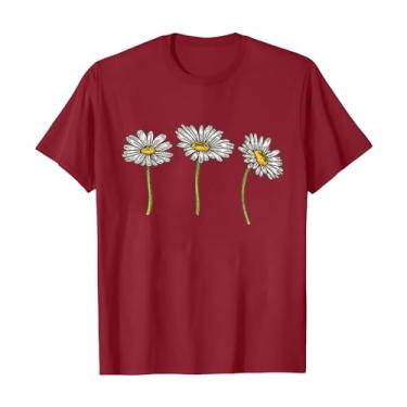 Imagem de Camisetas femininas de verão com estampa floral casual 2024 de manga curta e ajuste solto, #32 - vinho, M