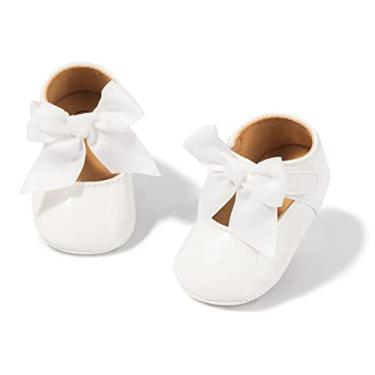 Imagem de HsdsBebe Sapatos femininos Mary Jane sem cadarço antiderrapante sola macia princesa primeiro andador sapatos vestido de casamento, I/branco, 12-18 Months Toddler