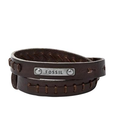 Imagem de Fossil Pulseira masculina casual de aço inoxidável e couro legítimo Length: 0.39"