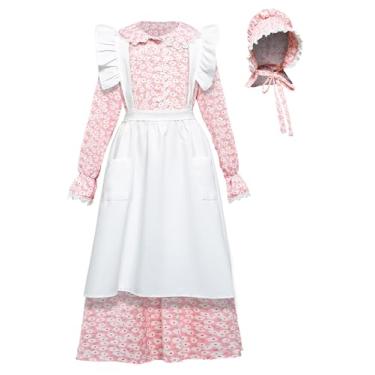 Imagem de FORTMAC Vestidos Pioneer para meninas fantasia colonial da pradaria meninas 1800 fantasia pioneira rosa 7-8 anos