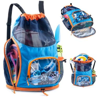 Imagem de Mochila de malha com cordão – Bolsa de praia com compartimento para sapatos – Bolsa de natação/piscina para praia e piscina – Essenciais para acampamento de verão