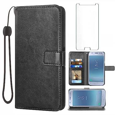 Imagem de Asuwish Capa carteira compatível com Samsung Galaxy J3 Luna Pro J 3 Prime 2017 Emerge 3J Eclipse Mission, protetor de tela de vidro temperado e capa flip com porta-cartões para Glaxay S327VL preta
